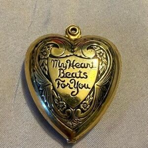 Vintage Heart Pendant "My Heart Beats For You" Gold Tone Romantic Locket Style